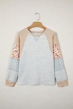 Load image into Gallery viewer, Light Grey Mixed Print Raglan Sleeve Patchwork Exposed Seam Pullover Top