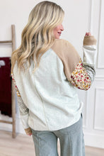 Load image into Gallery viewer, Light Grey Mixed Print Raglan Sleeve Patchwork Exposed Seam Pullover Top