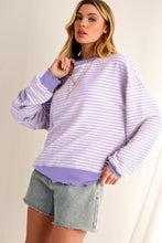 Load image into Gallery viewer, Purple Stripe Drop Shoulder Long Sleeve Top