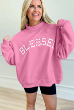 Load image into Gallery viewer, Sea Green Oversize Blessed Embroidered Mock Neck Sweatshirt