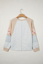 Load image into Gallery viewer, Light Grey Mixed Print Raglan Sleeve Patchwork Exposed Seam Pullover Top