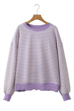 Load image into Gallery viewer, Purple Stripe Drop Shoulder Long Sleeve Top