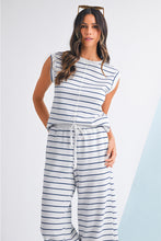 Load image into Gallery viewer, Rose Stripe Casual Tee and Wide Leg Pants Set
