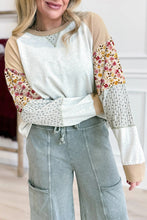 Load image into Gallery viewer, Light Grey Mixed Print Raglan Sleeve Patchwork Exposed Seam Pullover Top
