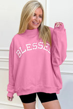 Load image into Gallery viewer, Sea Green Oversize Blessed Embroidered Mock Neck Sweatshirt