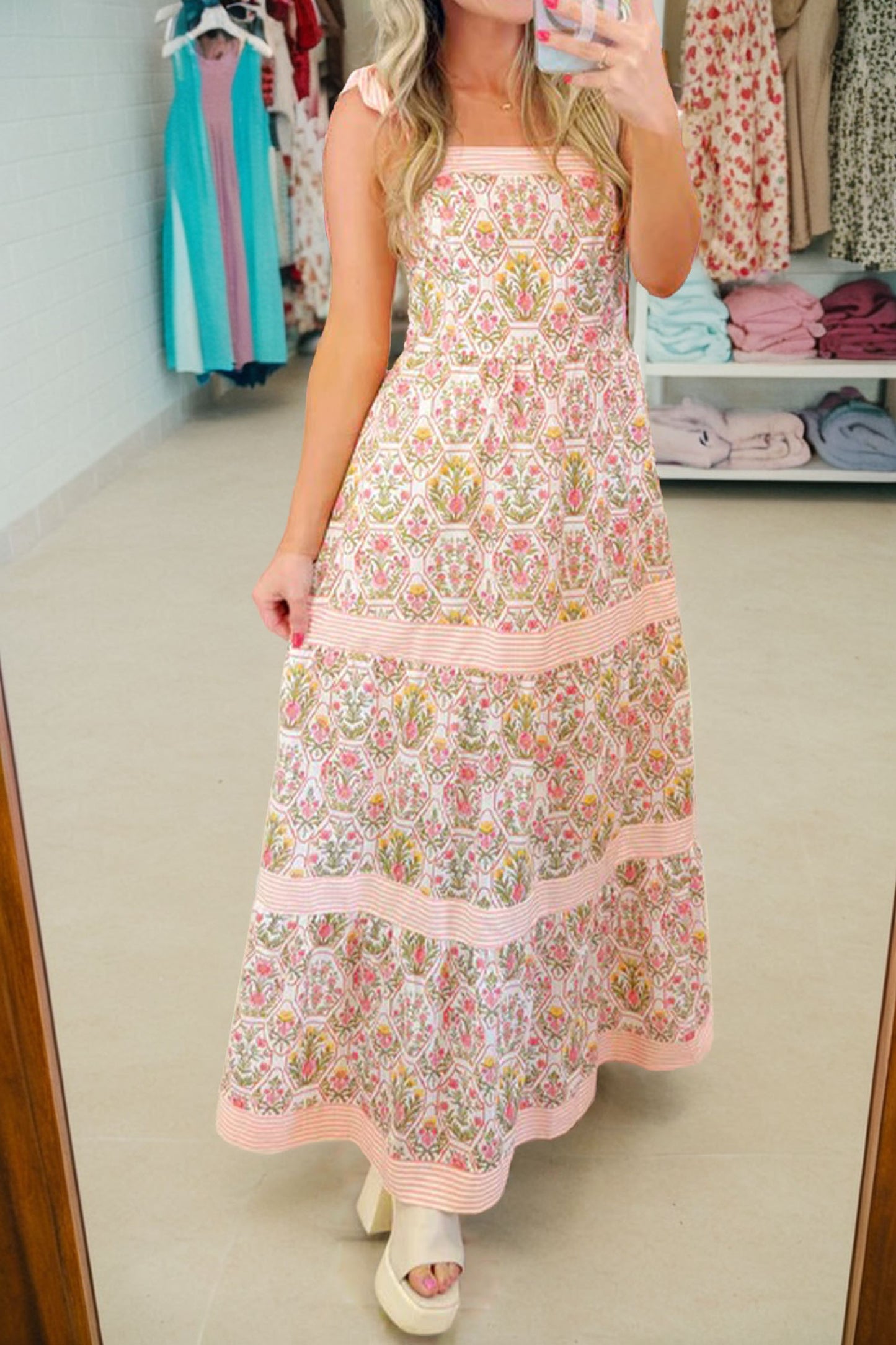 Floral Striped Patchwork Sleeveless Dress