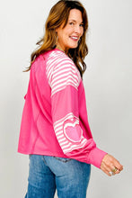 Load image into Gallery viewer, Strawberry Pink Heart Shape Striped Patchwork Long Sleeve Loose Top