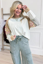 Load image into Gallery viewer, Light Grey Mixed Print Raglan Sleeve Patchwork Exposed Seam Pullover Top