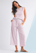 Load image into Gallery viewer, Rose Stripe Casual Tee and Wide Leg Pants Set