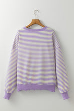 Load image into Gallery viewer, Purple Stripe Drop Shoulder Long Sleeve Top

