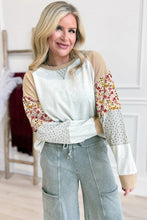 Load image into Gallery viewer, Light Grey Mixed Print Raglan Sleeve Patchwork Exposed Seam Pullover Top
