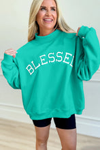 Load image into Gallery viewer, Sea Green Oversize Blessed Embroidered Mock Neck Sweatshirt

