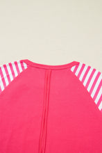 Load image into Gallery viewer, Strawberry Pink Heart Shape Striped Patchwork Long Sleeve Loose Top
