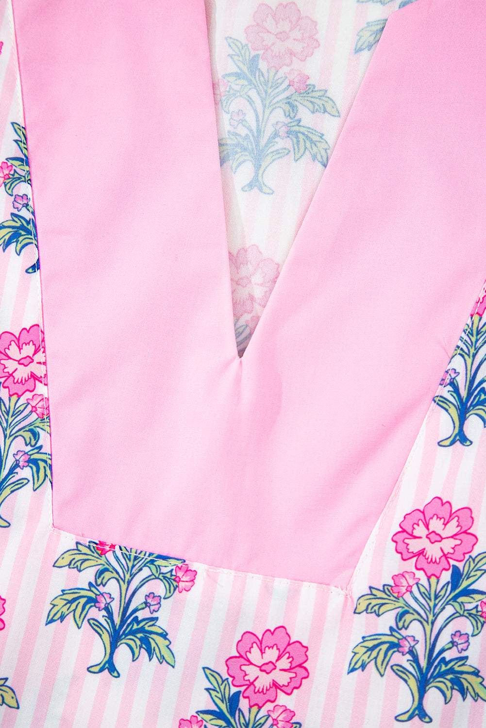 Rose Floral Striped Print Patchwork Ruffle Hem Blouse