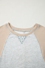 Load image into Gallery viewer, Light Grey Mixed Print Raglan Sleeve Patchwork Exposed Seam Pullover Top
