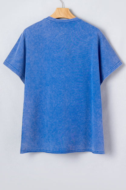 Sky Blue Patriot Star Patched Notched Neck Mineral Washed Tee
