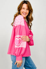 Load image into Gallery viewer, Strawberry Pink Heart Shape Striped Patchwork Long Sleeve Loose Top
