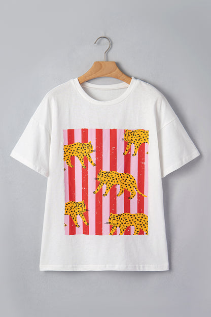 Dark Grey Cheetah Striped Print Retro Fashion Graphic Tee