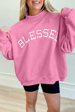 Load image into Gallery viewer, Sea Green Oversize Blessed Embroidered Mock Neck Sweatshirt
