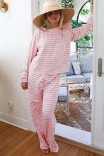Load image into Gallery viewer, Pink Stripe Drop Shoulder Round Neck Top and Buttoned Straight Pants Two Piece Set
