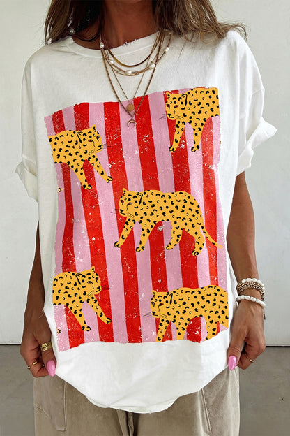 Dark Grey Cheetah Striped Print Retro Fashion Graphic Tee