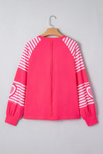 Load image into Gallery viewer, Strawberry Pink Heart Shape Striped Patchwork Long Sleeve Loose Top
