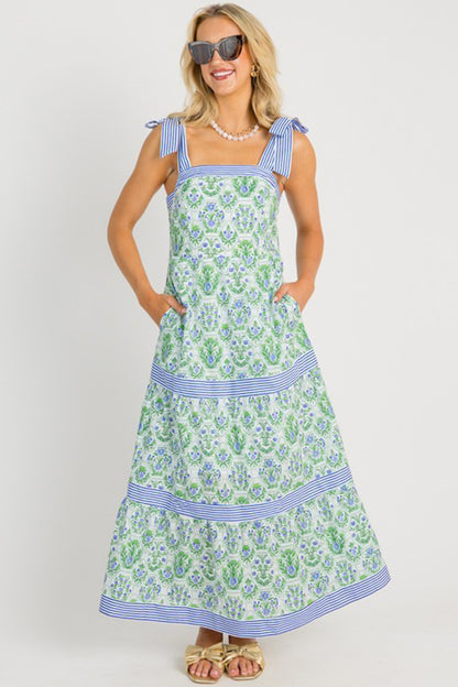 Floral Striped Patchwork Sleeveless Dress