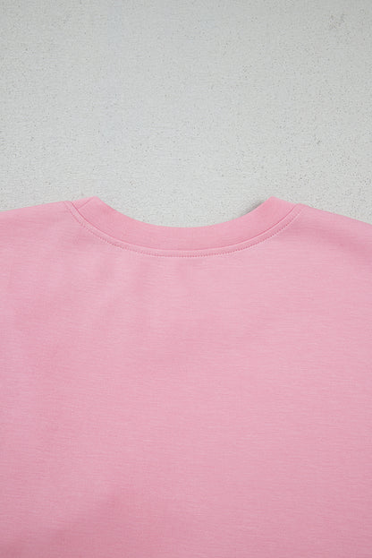 Pink Bow Applique Solid Color Sweet T-shirt