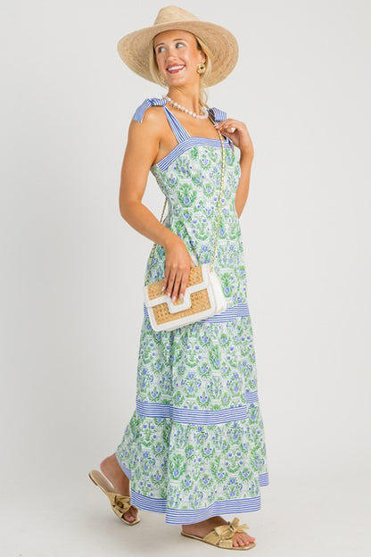 Floral Striped Patchwork Sleeveless Dress