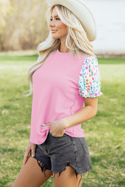 Floral Bubble Sleeve Blouse