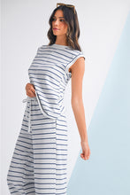 Load image into Gallery viewer, Rose Stripe Casual  Tee and Wide Leg Pants Set

