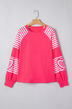Load image into Gallery viewer, Strawberry Pink Heart Shape Striped Patchwork Long Sleeve Loose Top

