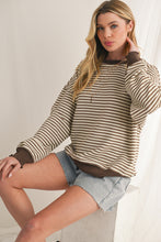 Load image into Gallery viewer, Purple Stripe Drop Shoulder Long Sleeve Top
