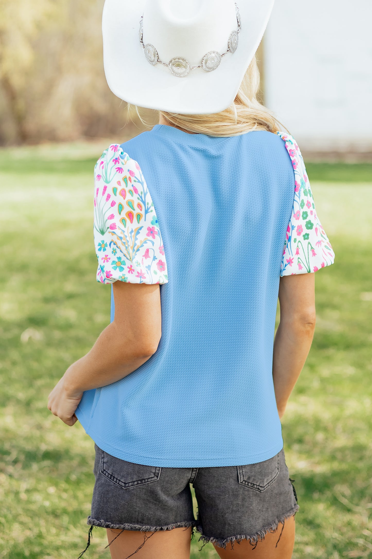 Floral Bubble Sleeve Blouse