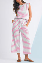 Load image into Gallery viewer, Rose Stripe Casual  Tee and Wide Leg Pants Set
