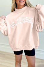 Load image into Gallery viewer, Sea Green Oversize Blessed Embroidered Mock Neck Sweatshirt
