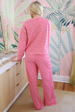 Load image into Gallery viewer, Pink Stripe Drop Shoulder Round Neck Top and Buttoned Straight Pants Two Piece Set
