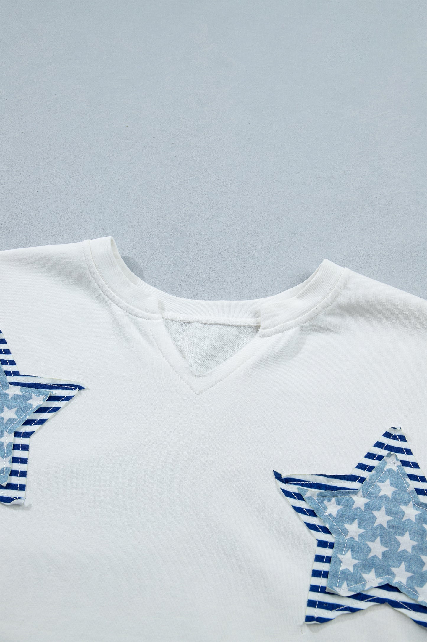 Sky Blue Patriot Star Patched Notched Neck Mineral Washed Tee
