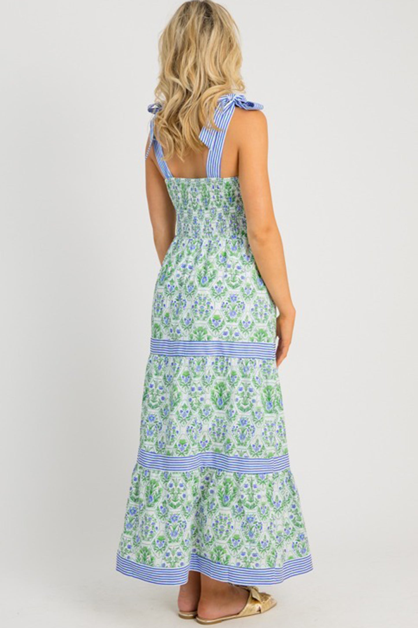 Floral Striped Patchwork Sleeveless Dress