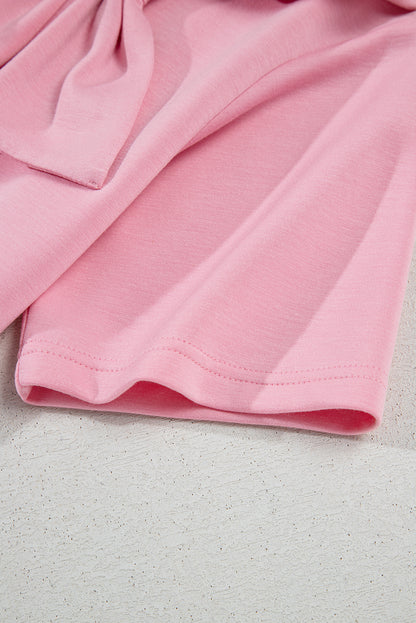 Pink Bow Applique Solid Color Sweet T-shirt