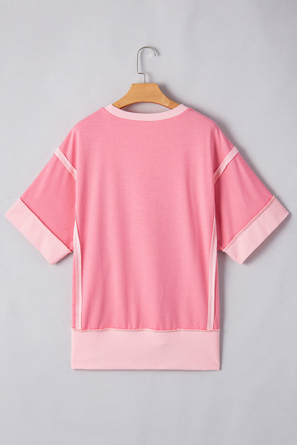 Peach Blossom Half Sleeve Raw Seam High Low Side Split Top