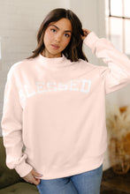 Load image into Gallery viewer, Sea Green Oversize Blessed Embroidered Mock Neck Sweatshirt
