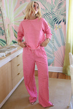 Load image into Gallery viewer, Pink Stripe Drop Shoulder Round Neck Top and Buttoned Straight Pants Two Piece Set
